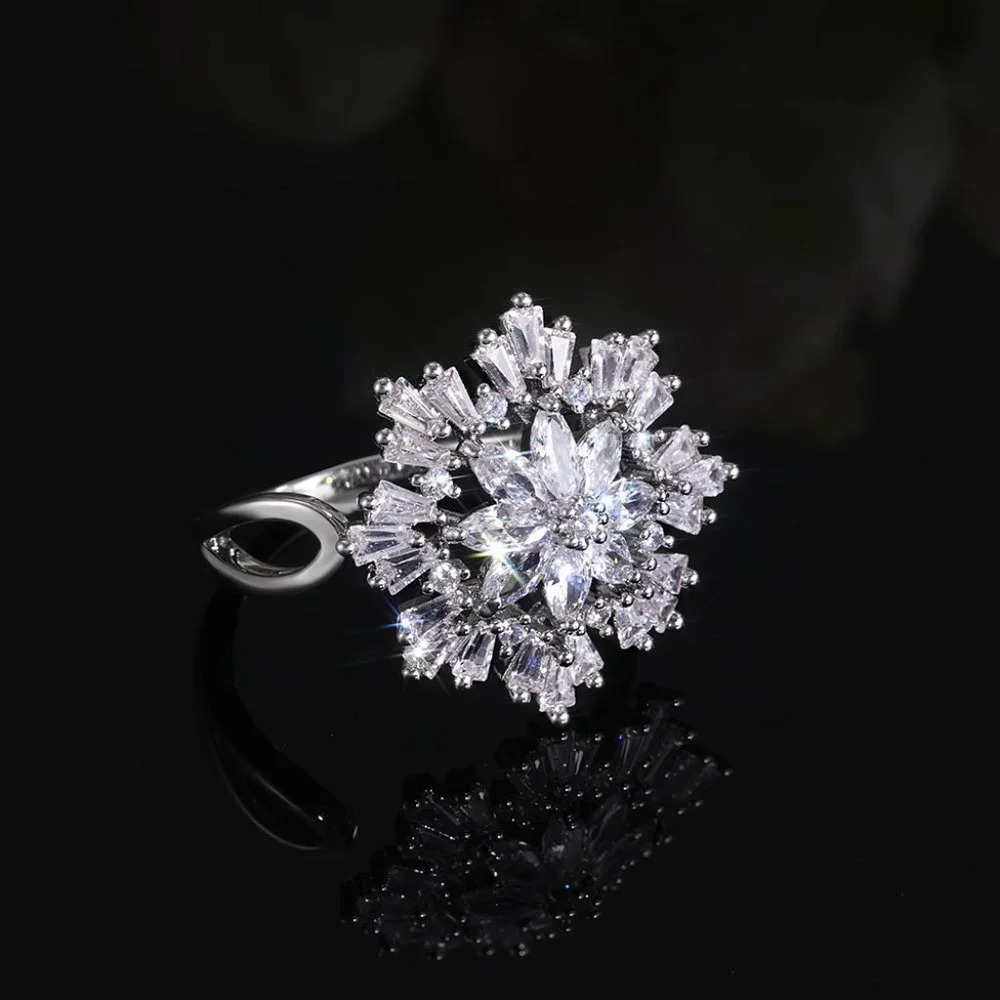 💞Sweet Snowflake Zircon Lovely Dainty Flower Rings For Women, MARR9046